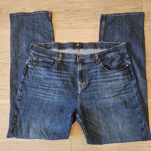 7 For All Mankind Jeans Men Sz 40x32 Blue Austyn Relaxed Straight Leg Whiskers